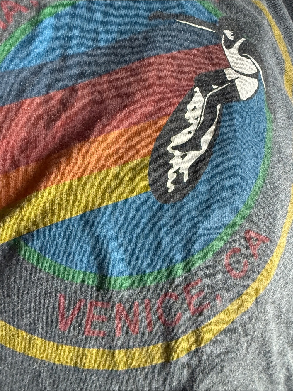 Aviator Nation Charcoal Tee with Rainbow Stripe Surf Logo - Picture 3 of 4